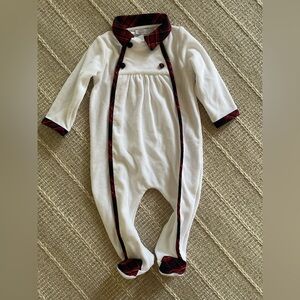 New Patachou White Velour & Red Plaid Trim Baby Onesie